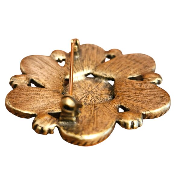 Vintage Floral Statement Brooch Red & Orange Enamel - Picture 5 of 8